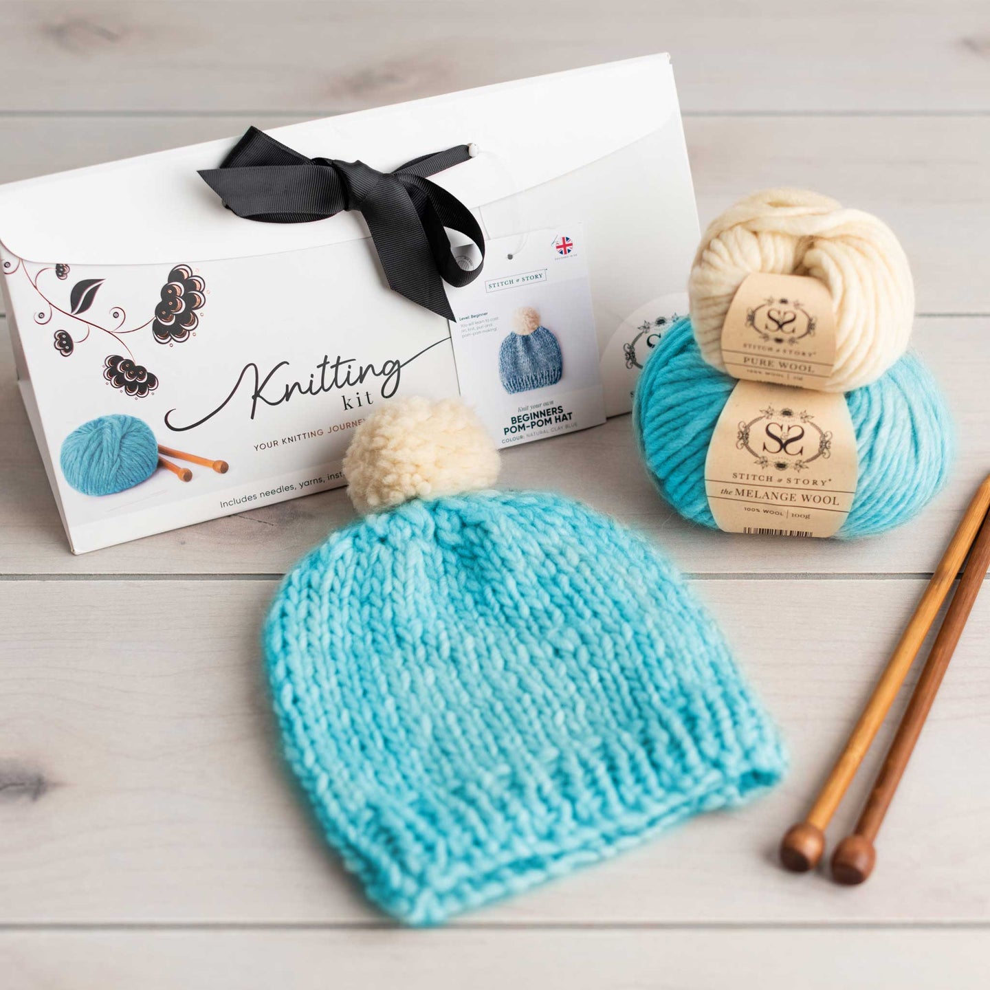 Beanie Knitting Kit // Beginner Knitting Kit // Hat Knitting Kit // Knitting  Kit // Pom Pom Hat Kit // Beginning Knit Kit // Beanie Knit Kit 